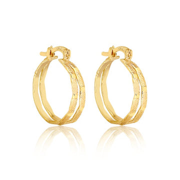 18K Gold Layered Oro Laminado 14 mm Double Layered Textured Hoops Wholesale 21.0169